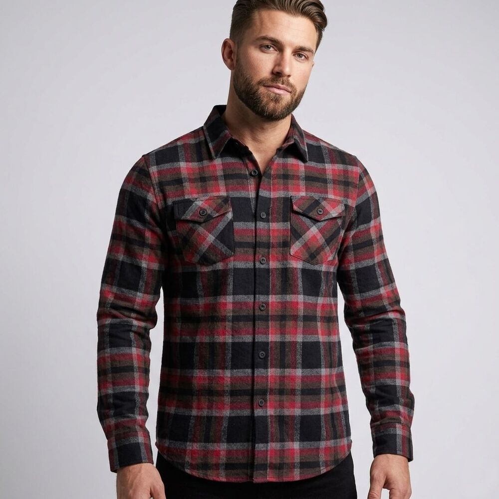 Five Four FF.LA Flannel Shirt Mens Small Red Plaid Long Sleeve Button Up